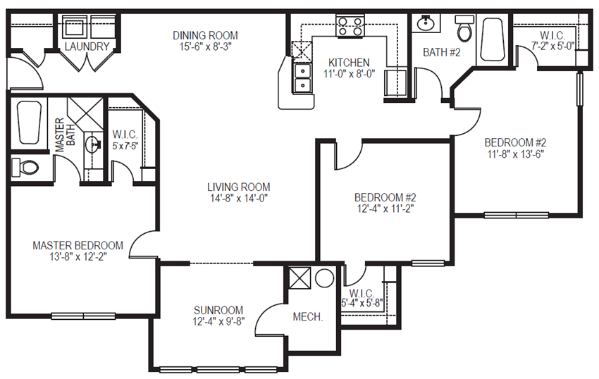 Promenade phase II 3 bedroom 2 bathroom with sunroom at Village on the Lake Apartments in Spring Lake NC